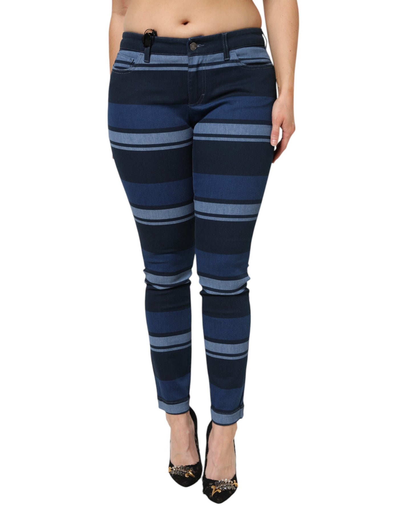 Dolce & Gabbana Blue Striped Cotton Stretch Denim Jeans
