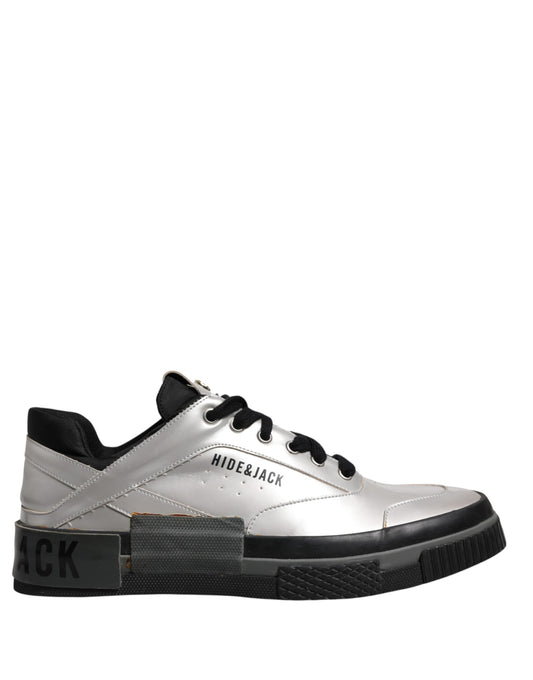 HIDE & JACK Metallic Silver Low Top Lace Up Sneakers Shoes