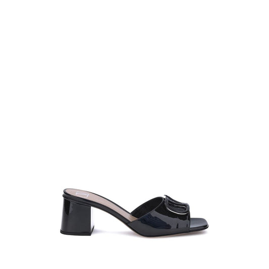 Valentino Garavani Black Calf Leather Bos Taurus Flat Sandals
