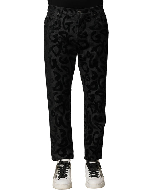 Dolce & Gabbana Gray Cotton DG Logo Straight Men Denim Jeans
