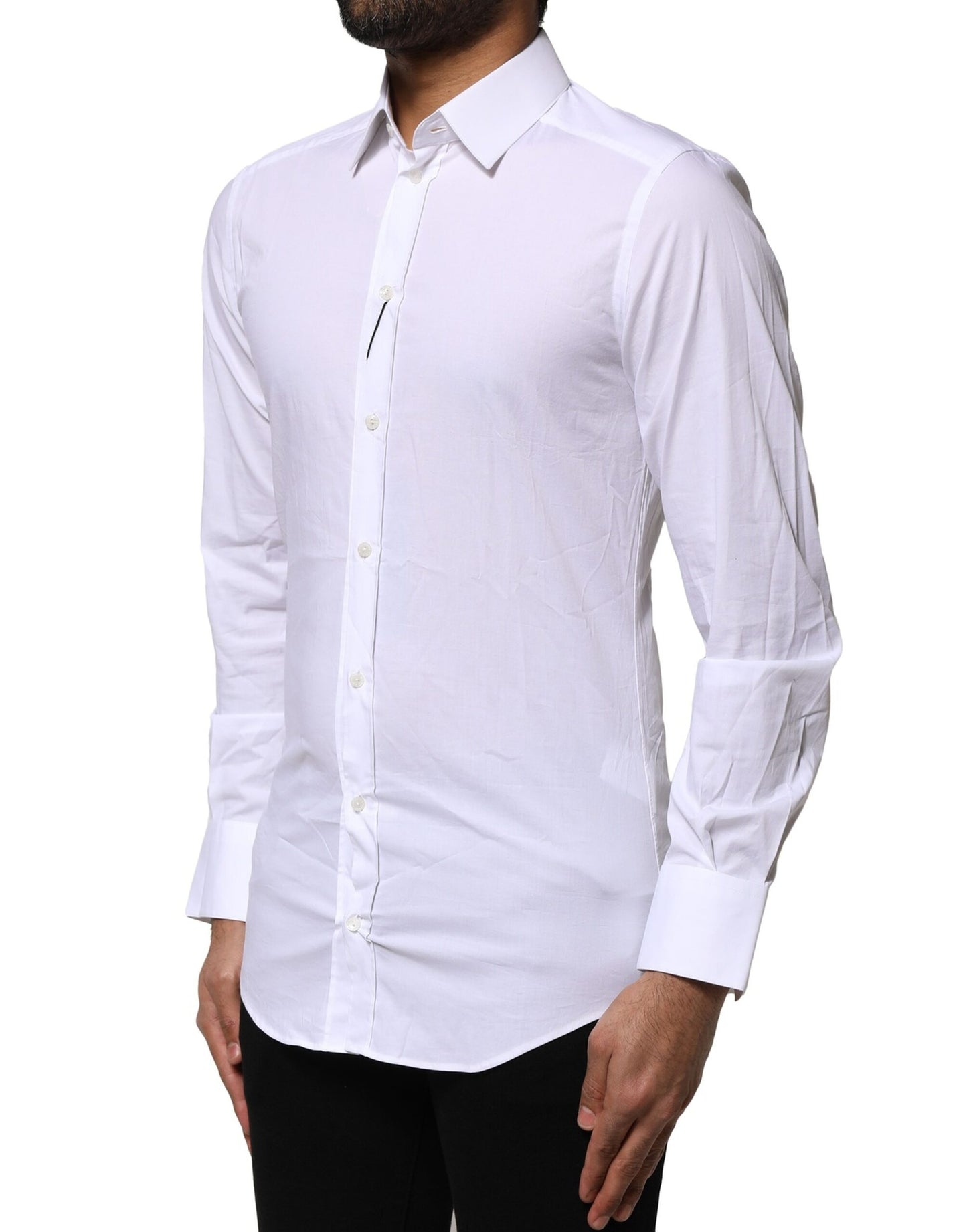 Dolce & Gabbana White Cotton GOLD Long Sleeves Dress Shirt
