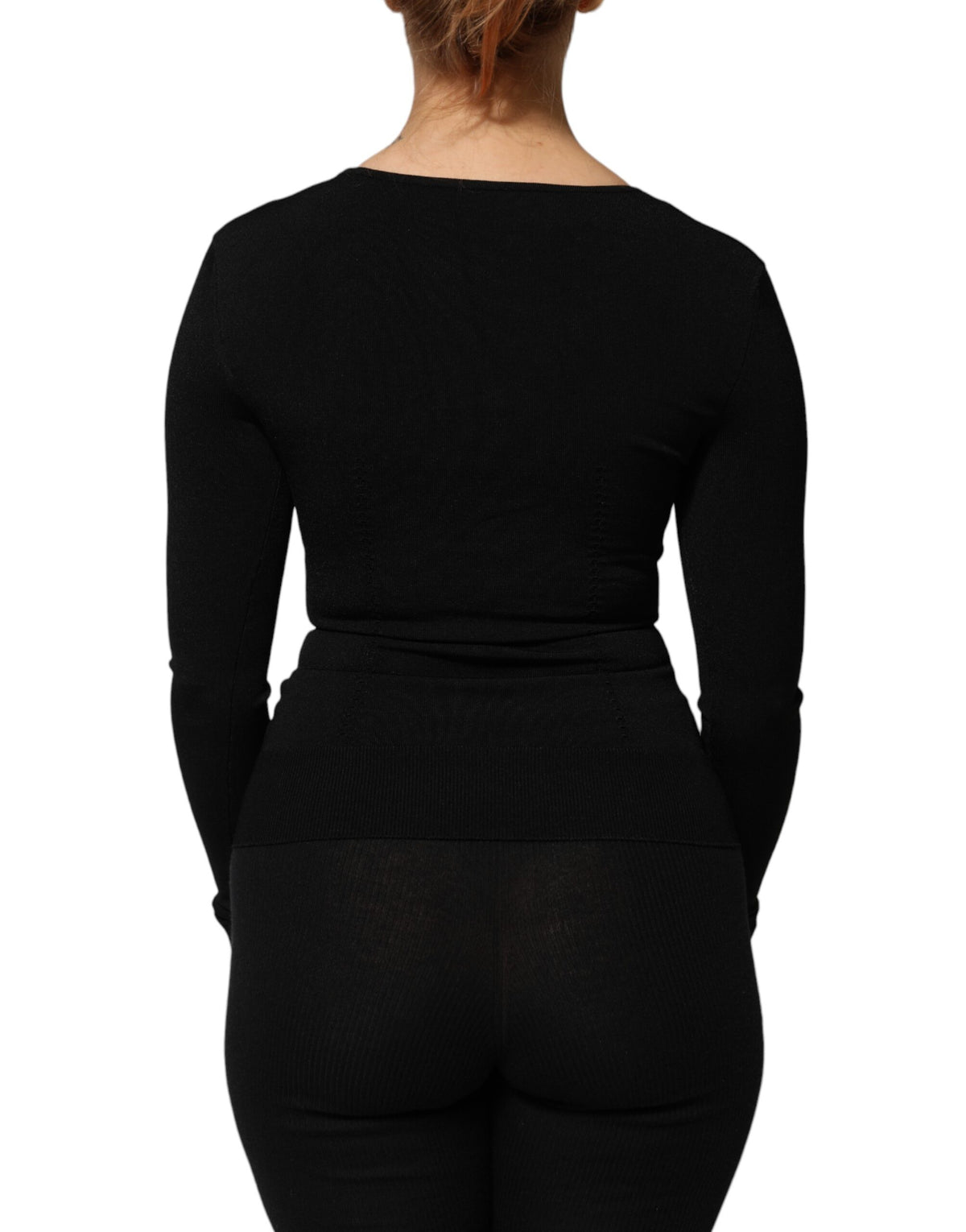Dolce & Gabbana Black Square Neck Long Sleeves Pullover Top