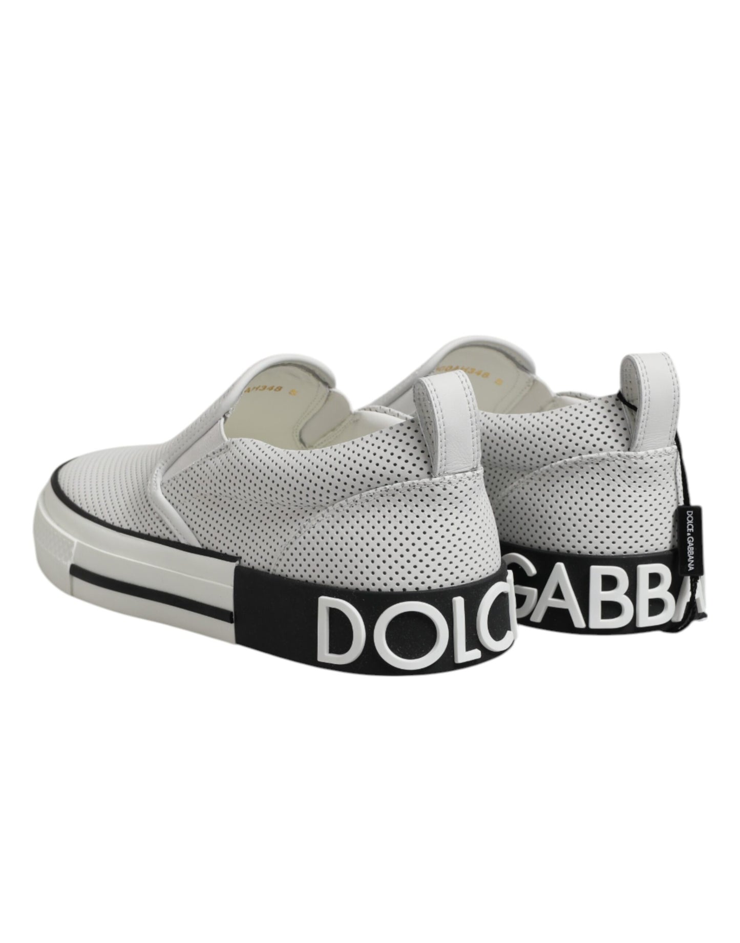 Dolce & Gabbana White Dotted Leather Slip On Men Sneakers Shoes