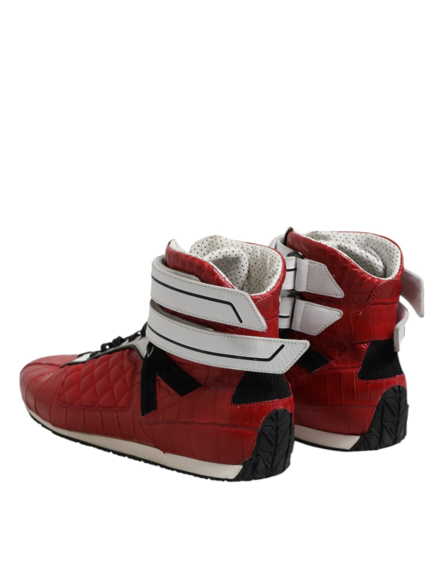 Dolce & Gabbana Red Quilted Leather Lace Up Sneakers Shoes