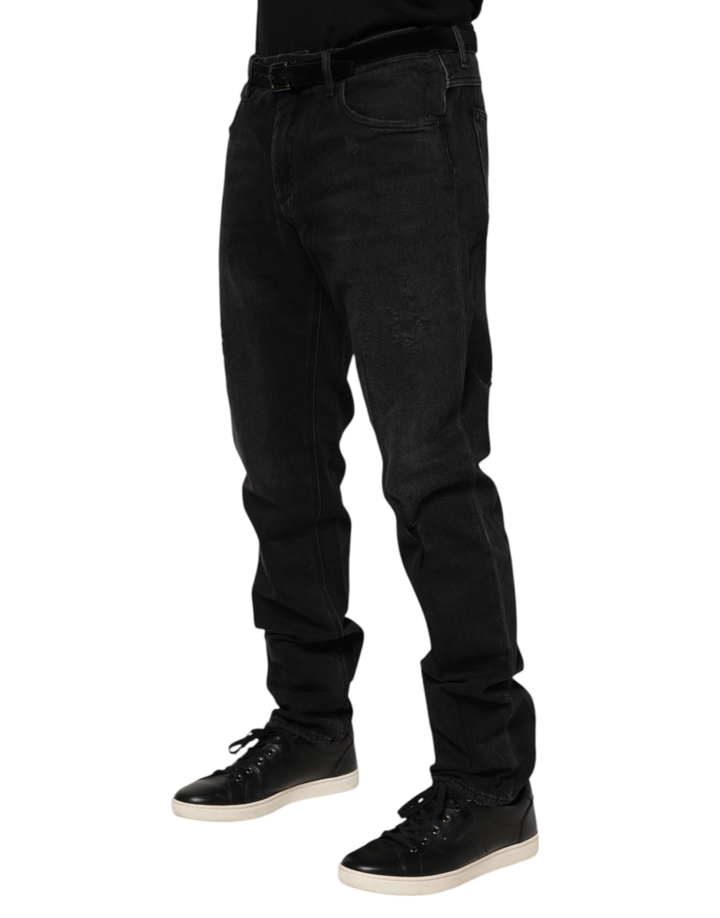 Dolce & Gabbana Black Cotton Logo Plaque Skinny Denim Jeans