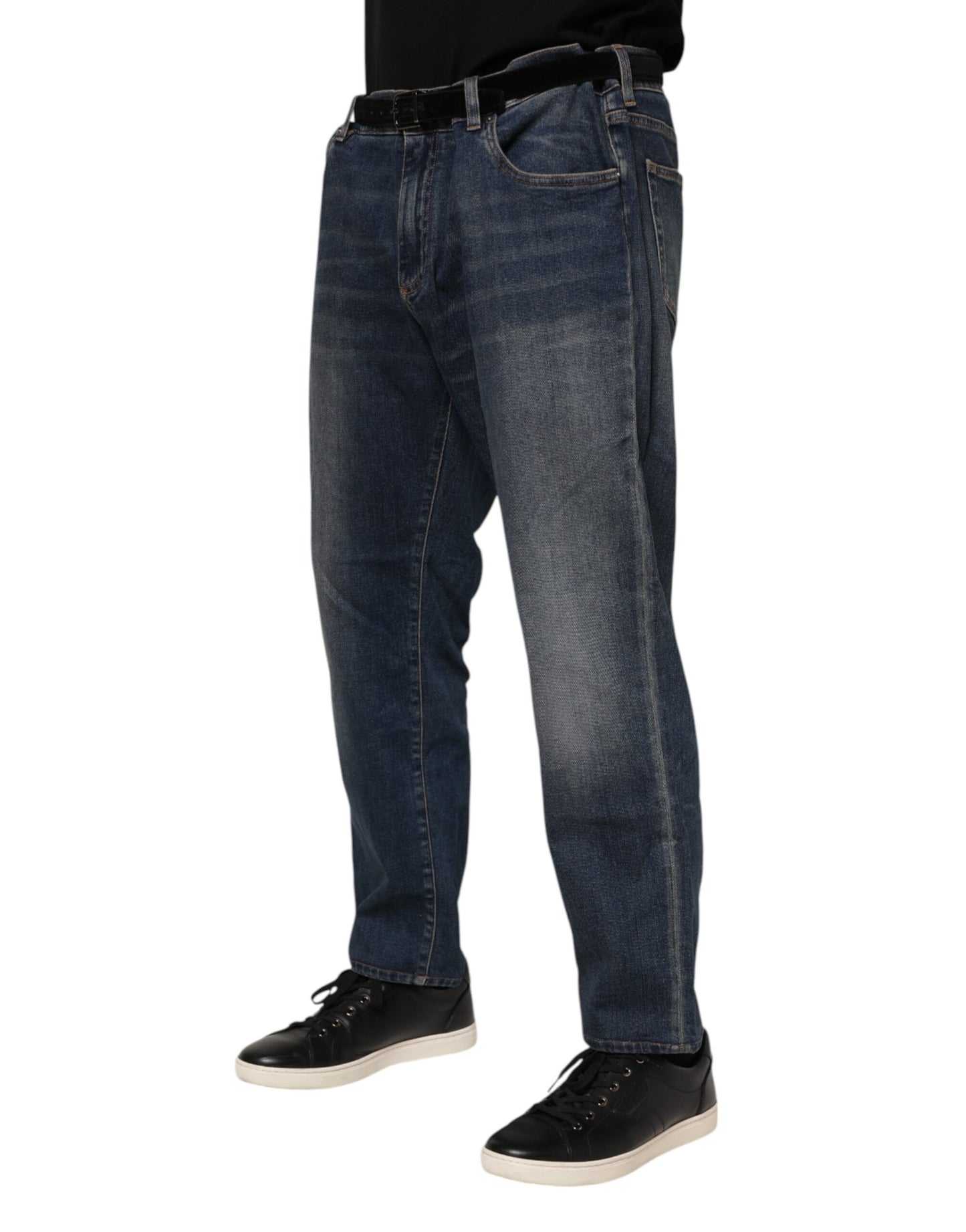 Dolce & Gabbana Blue Cotton Logo Plaque Slim Denim Jeans