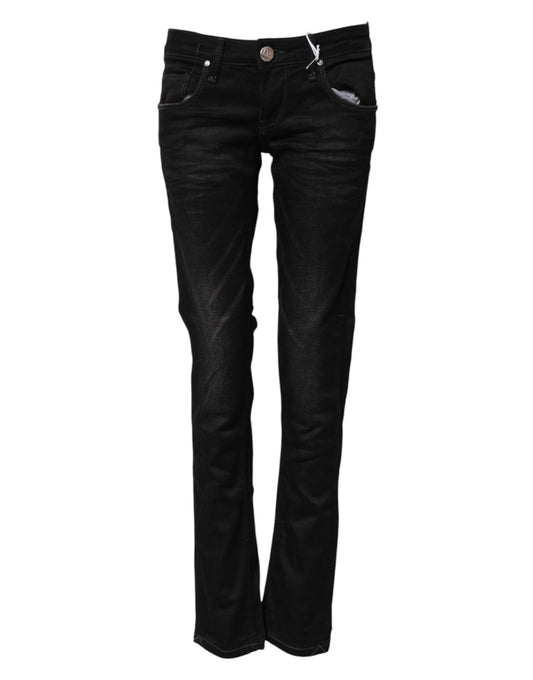 Acht Black Cotton Slim Fit Denim Low Waist Denim Jeans