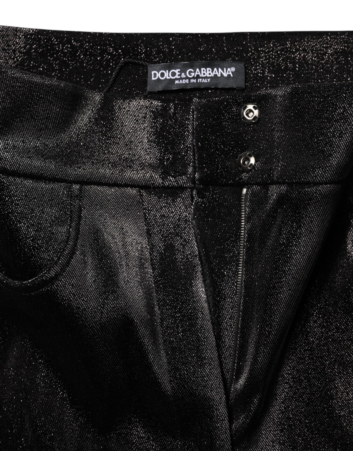 Dolce & Gabbana Black Cotton Stretch Silver Lurex Thread Pants