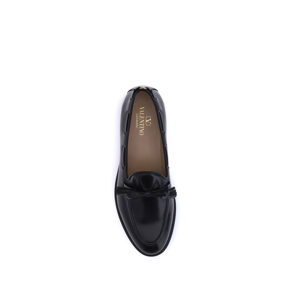 Valentino Garavani Black Calf Leather Bos Taurus Slip-On Loafers