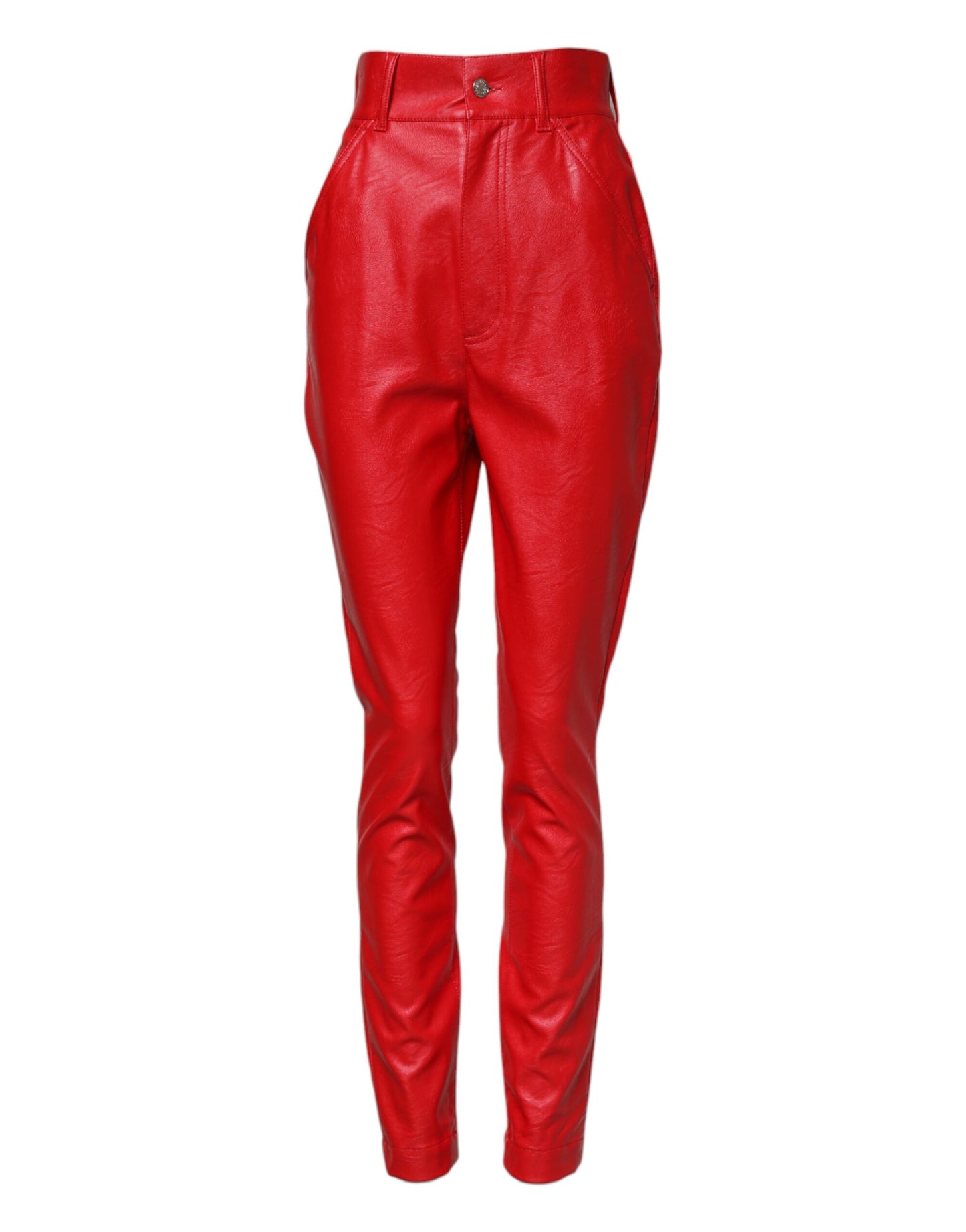 Dolce & Gabbana Red Viscose High Waist Tapered Trouser Pants