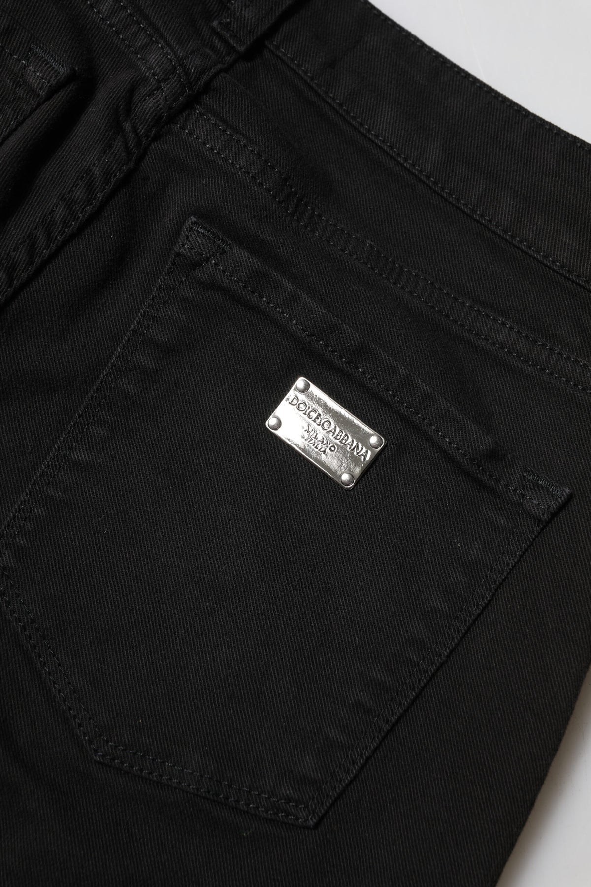 Dolce & Gabbana Black Cotton Logo Skinny Mid Waist Denim Jeans