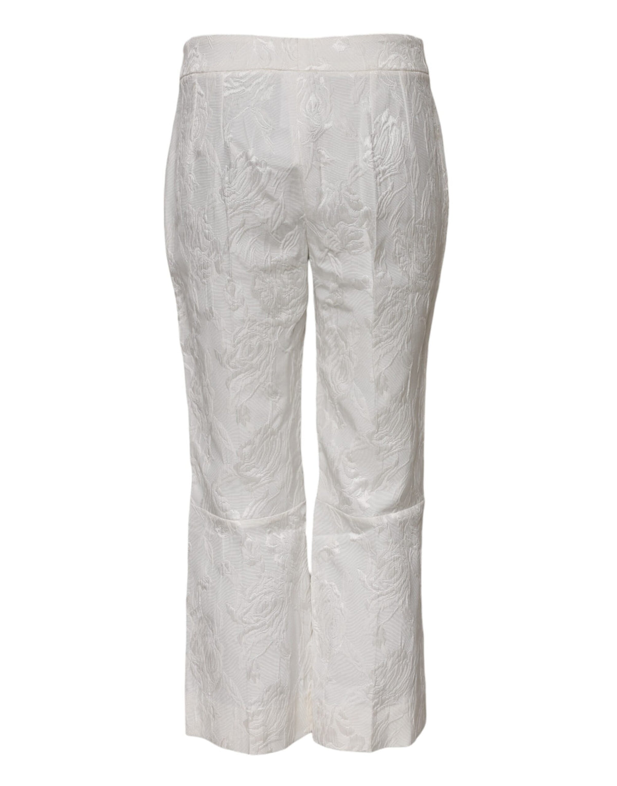 Dolce & Gabbana White Cotton Floral Jacquard Pants