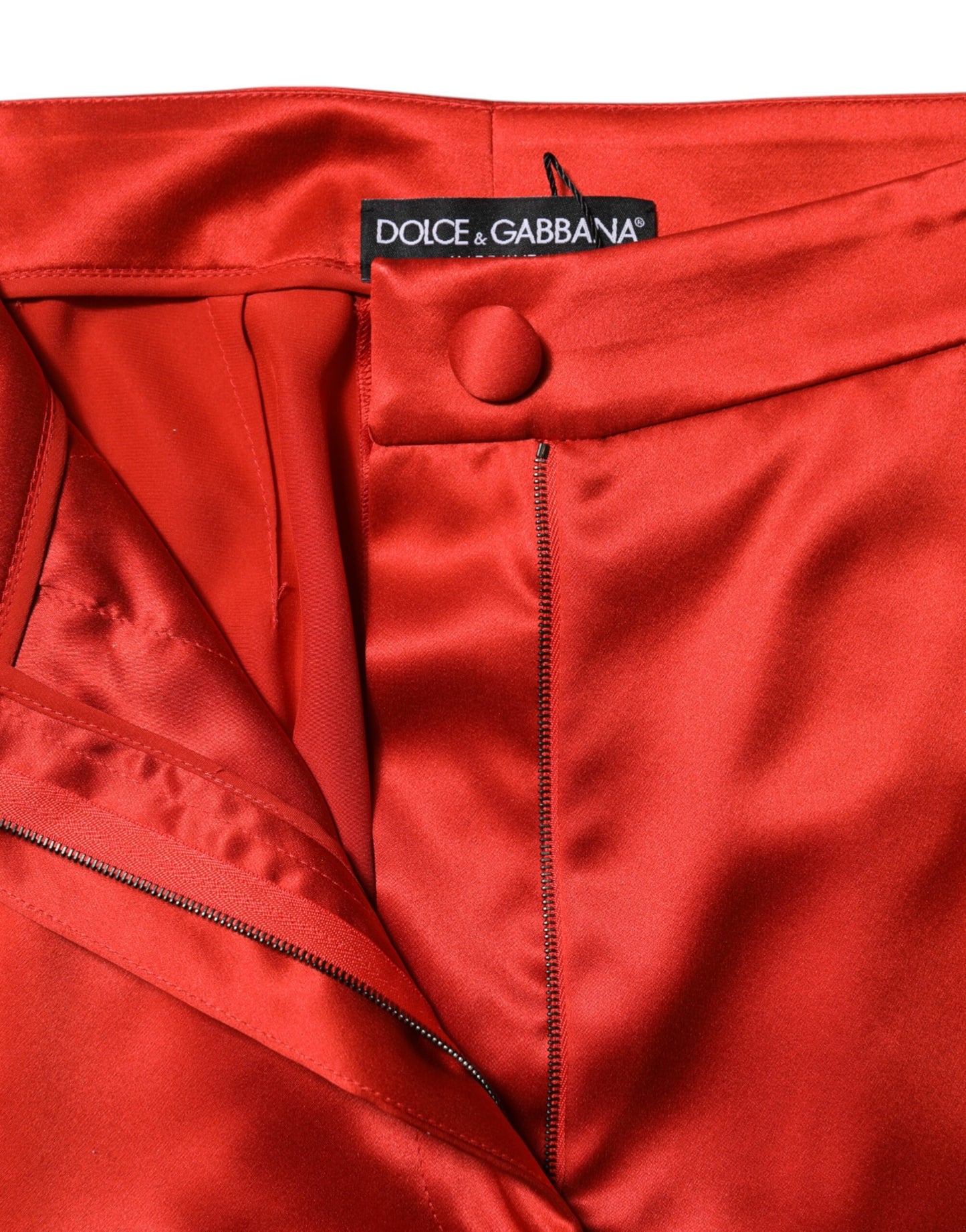 Dolce & Gabbana Red Satin High Waist Wide Leg Pants