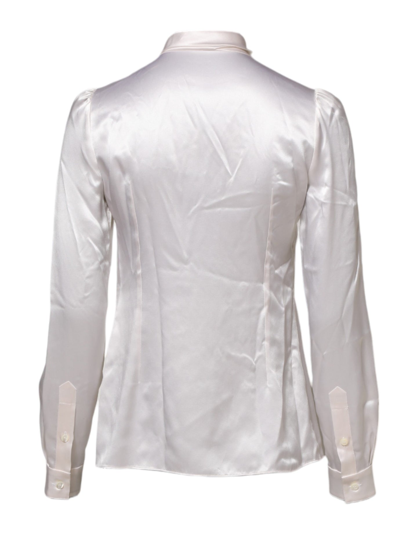Dolce & Gabbana White Ascot Collar Long Sleeve Blouse Top