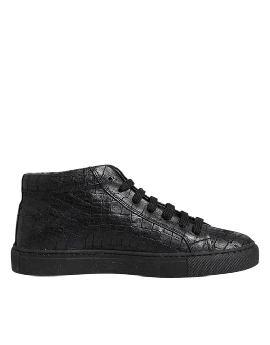 HIDE & JACK Black Leather Lace Up Mid Top Sneakers Shoes