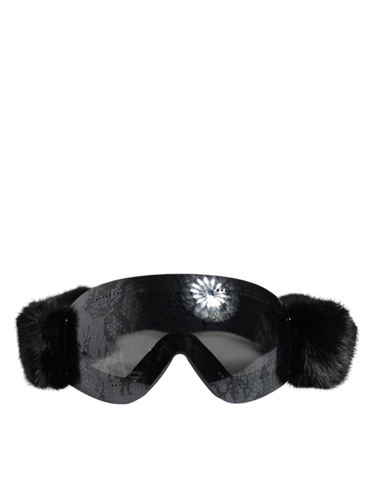 Dolce & Gabbana Black Bi0759 Lace Mirrored Ski Goggles Mask Sunglasses
