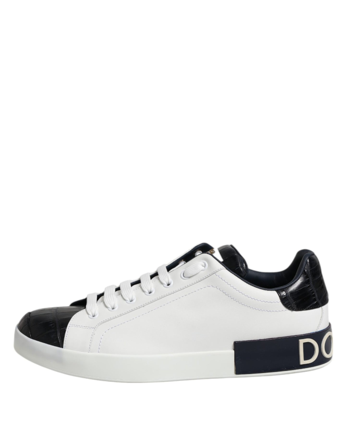 Dolce & Gabbana White Black Leather Portofino Sneaker Shoes