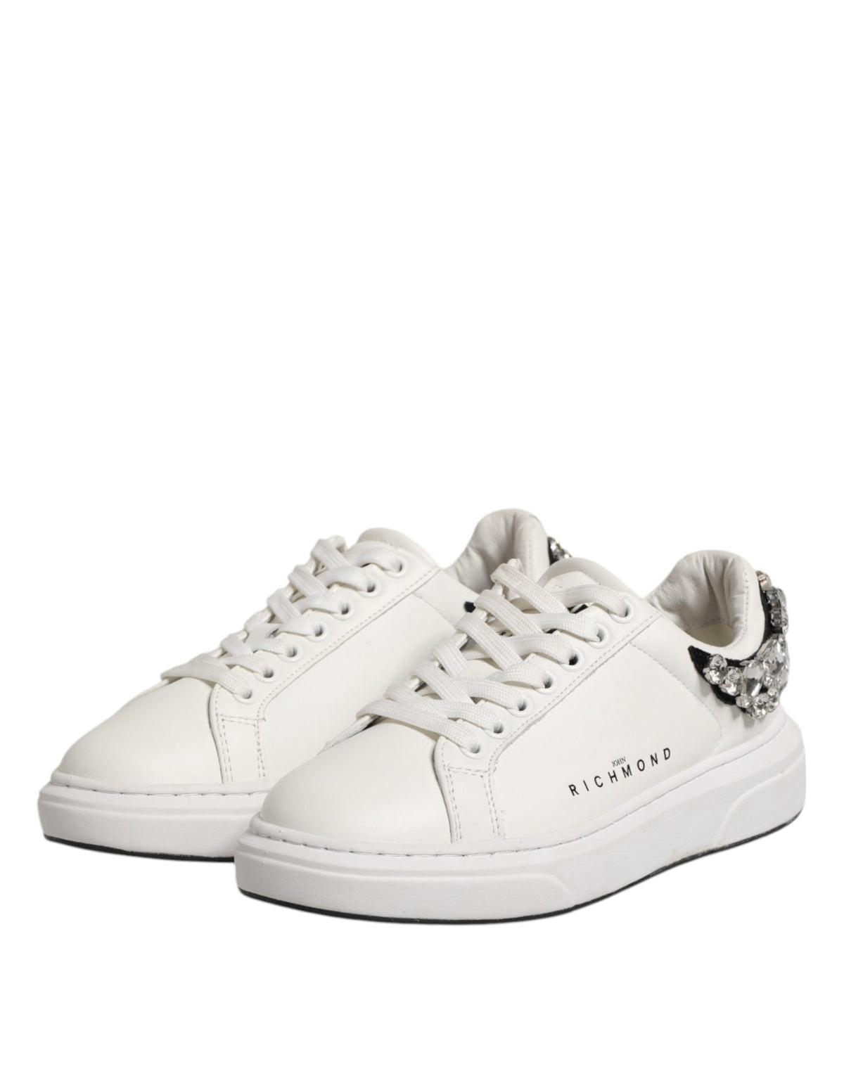 John Richmond White Rhinestone Embellished Sneakers Shoes