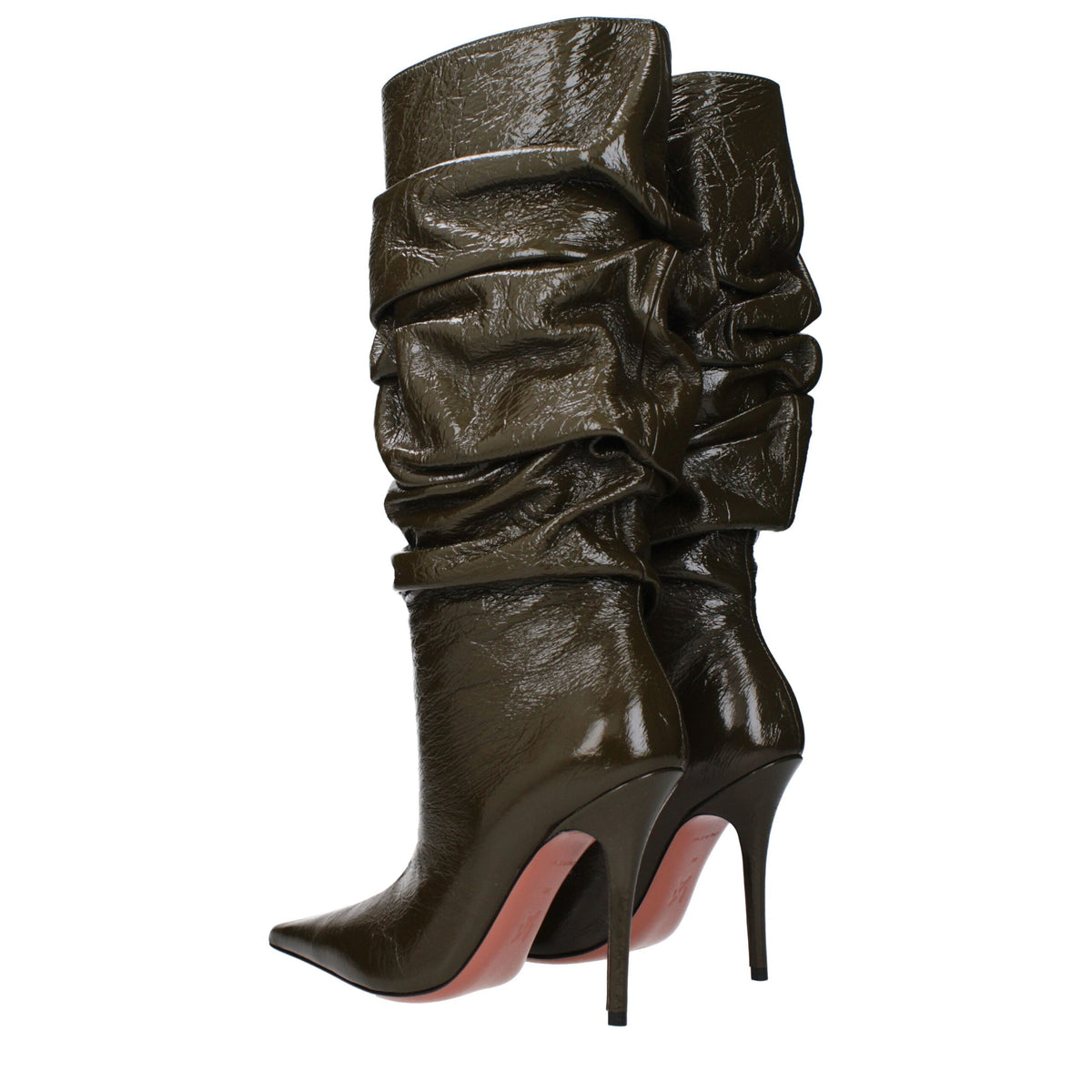 Amina Muaddi Green Leather High Heel Boots