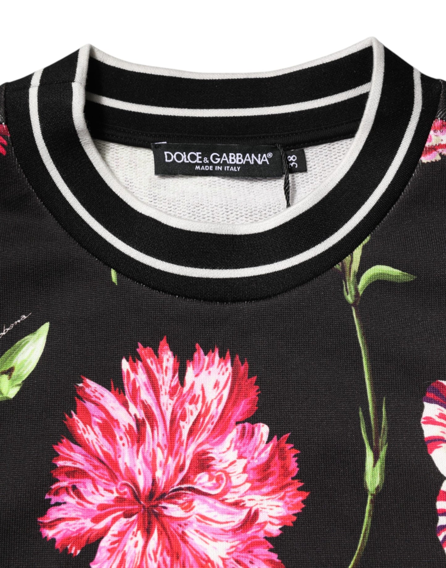 Dolce & Gabbana Black Floral Print Cotton Short Sleeves Top