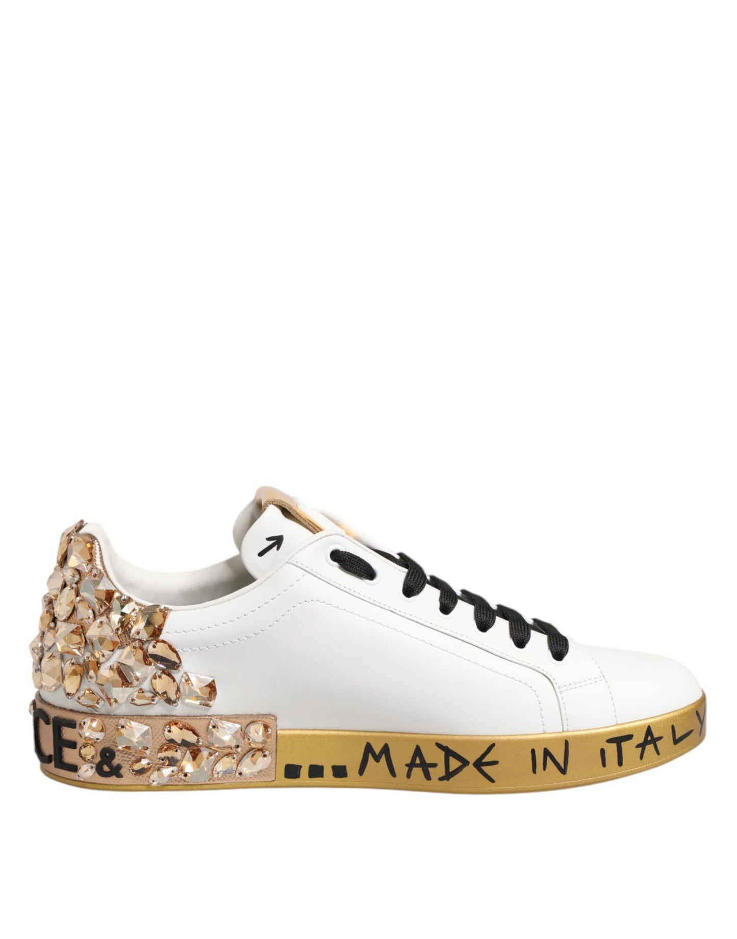 Dolce & Gabbana White Gold Crystal Portofino Sneakers Shoes