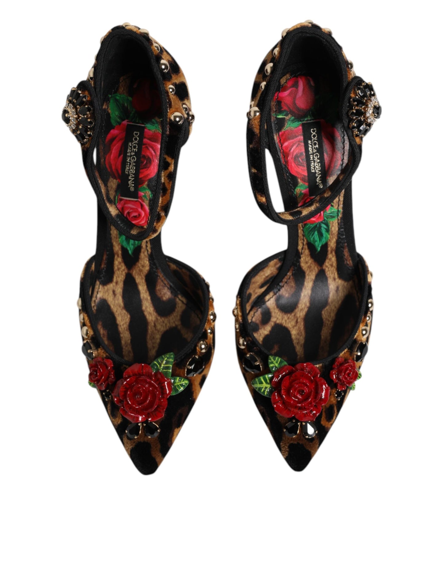 Dolce & Gabbana Brown Leopard Crystal Roses Pumps Shoes
