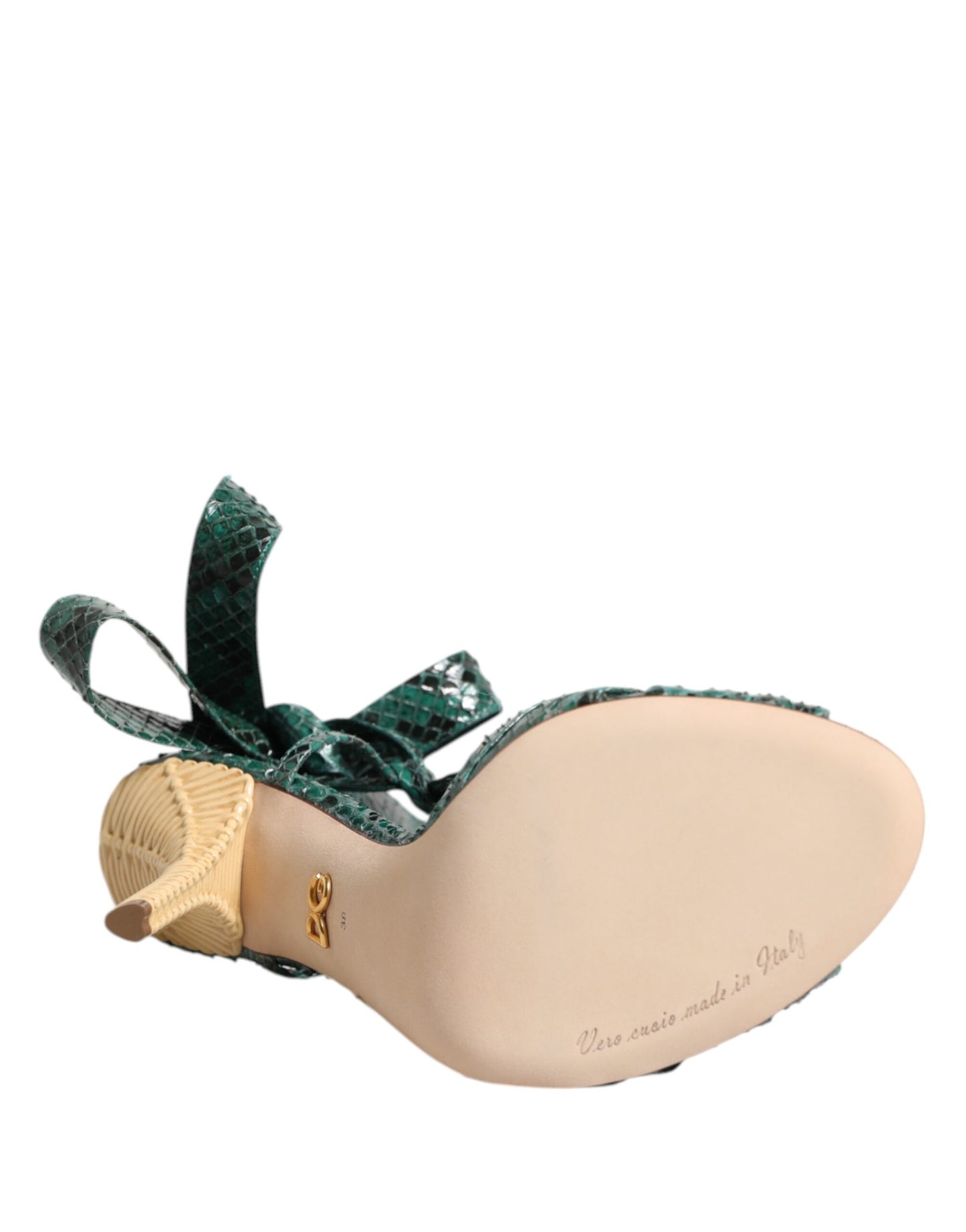 Dolce & Gabbana Green Python Leather Heels Sandals Shoes