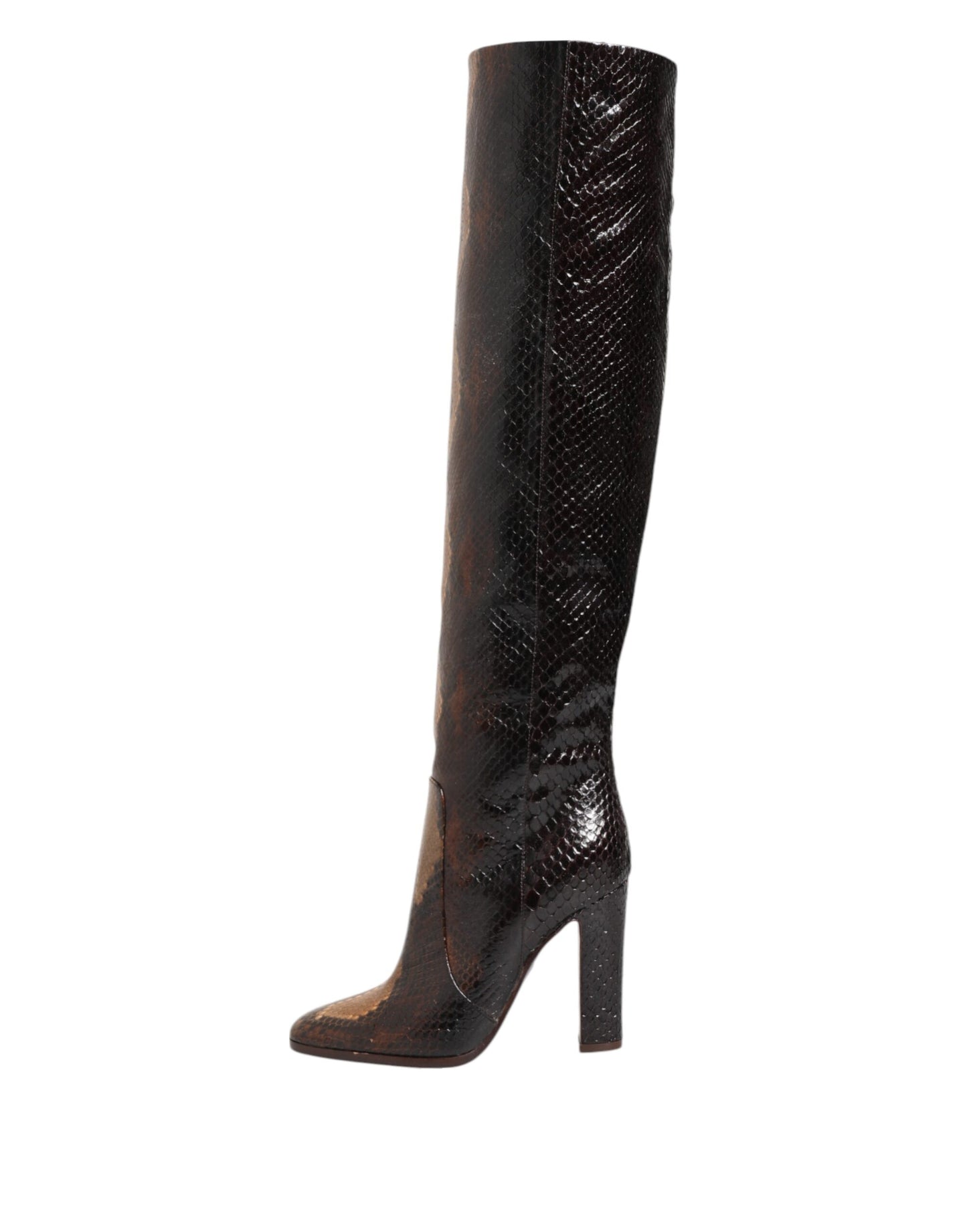 Dolce & Gabbana Brown Python Snakeskin Print Riding Boots Shoes
