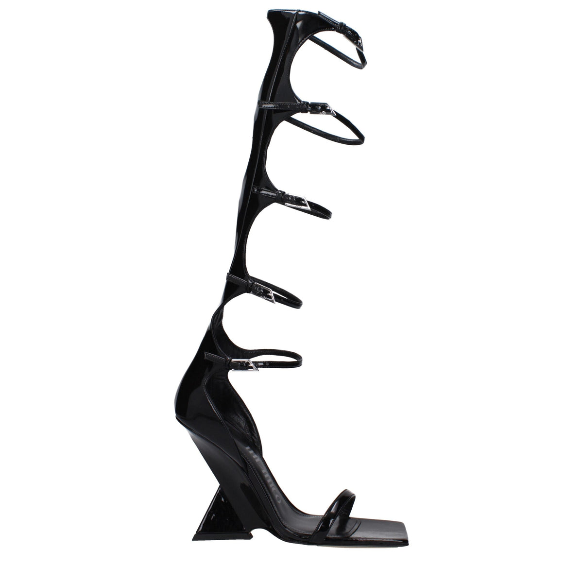 The Attico Black Leather Stiletto Heel Sandals