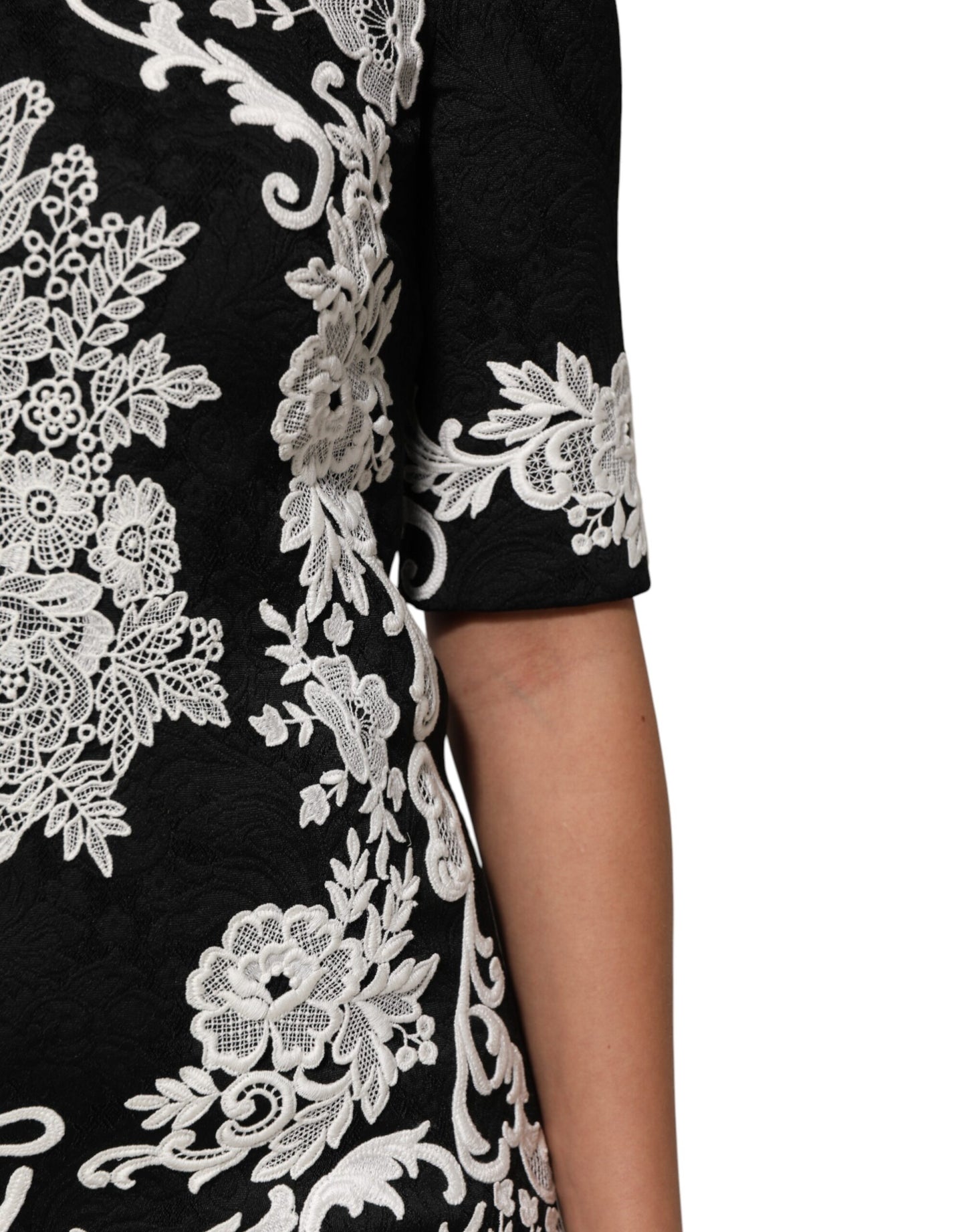Dolce & Gabbana Black Lace Trim Short Sleeves A-line Dress