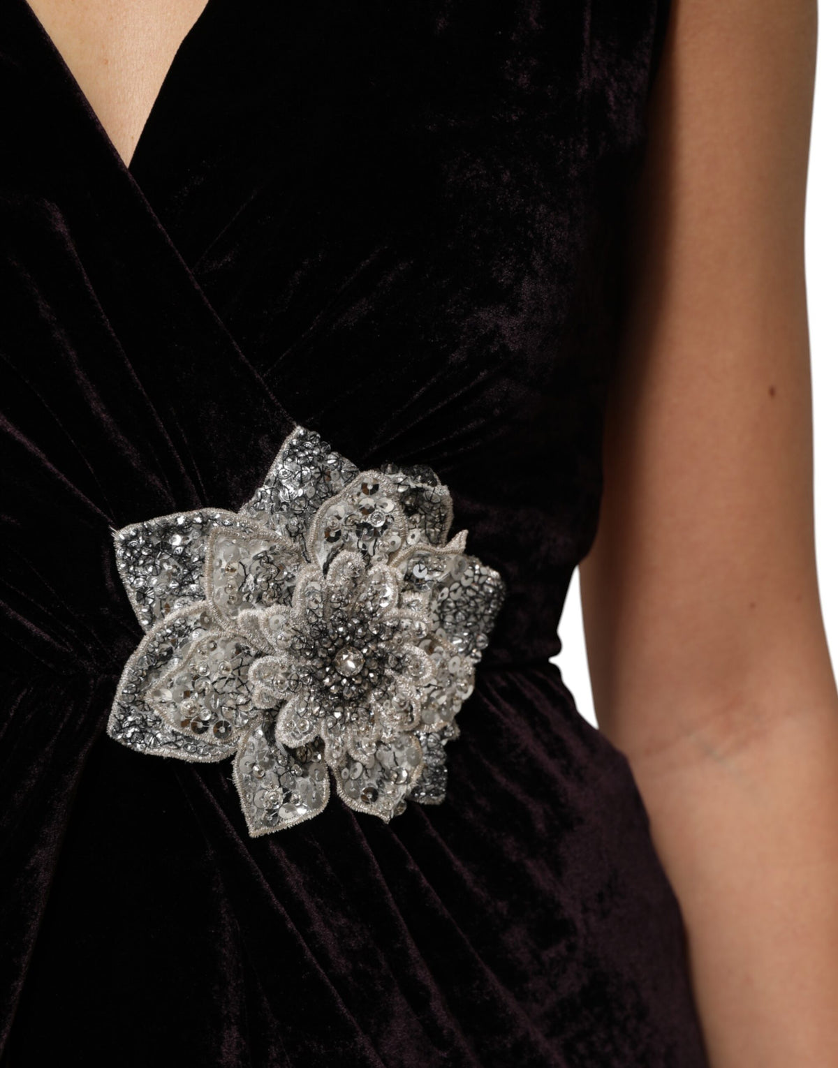 Dolce & Gabbana Black Velvet Flower Embellishment Aline Dress