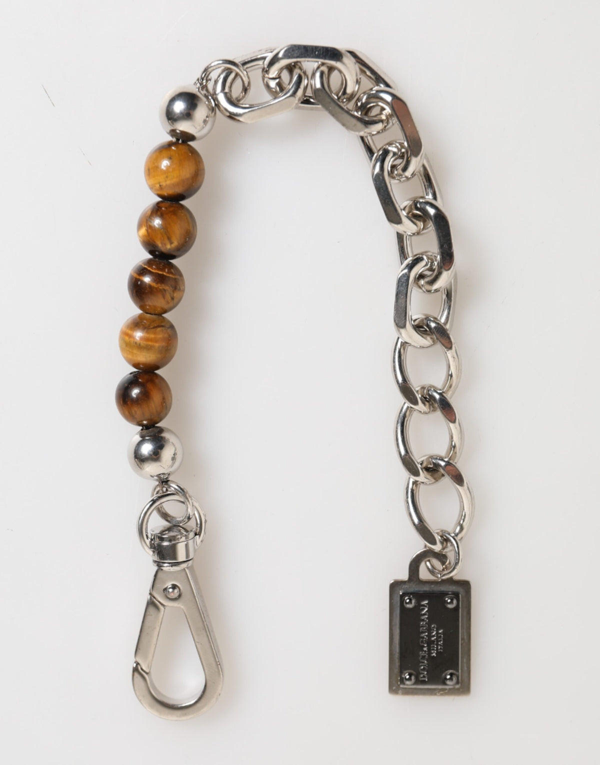 Dolce & Gabbana Silver Chain Brass Beaded Lobster Clasp Logo Men Bracelet