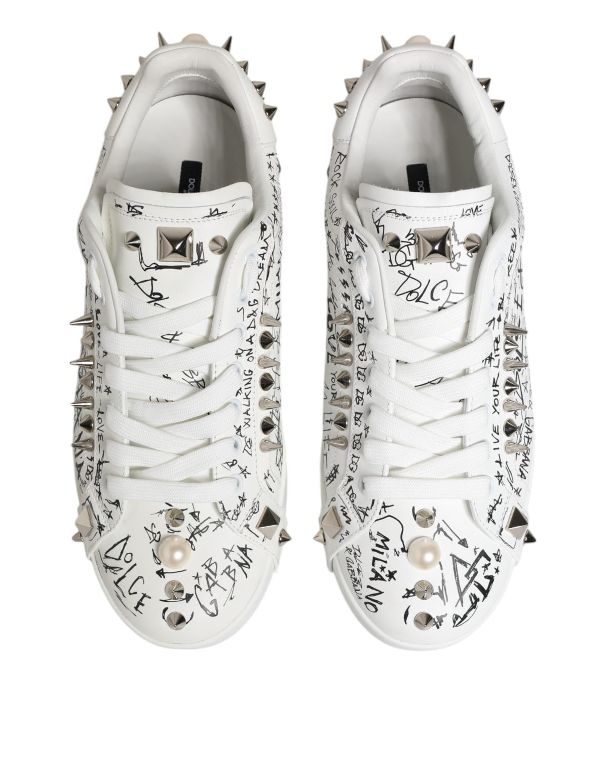Dolce & Gabbana White Portofino Studded Men Sneakers Shoes