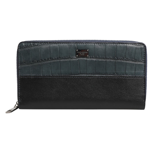Dolce & Gabbana Black Blue Exotic Leather Men Continental Clutch Wallet