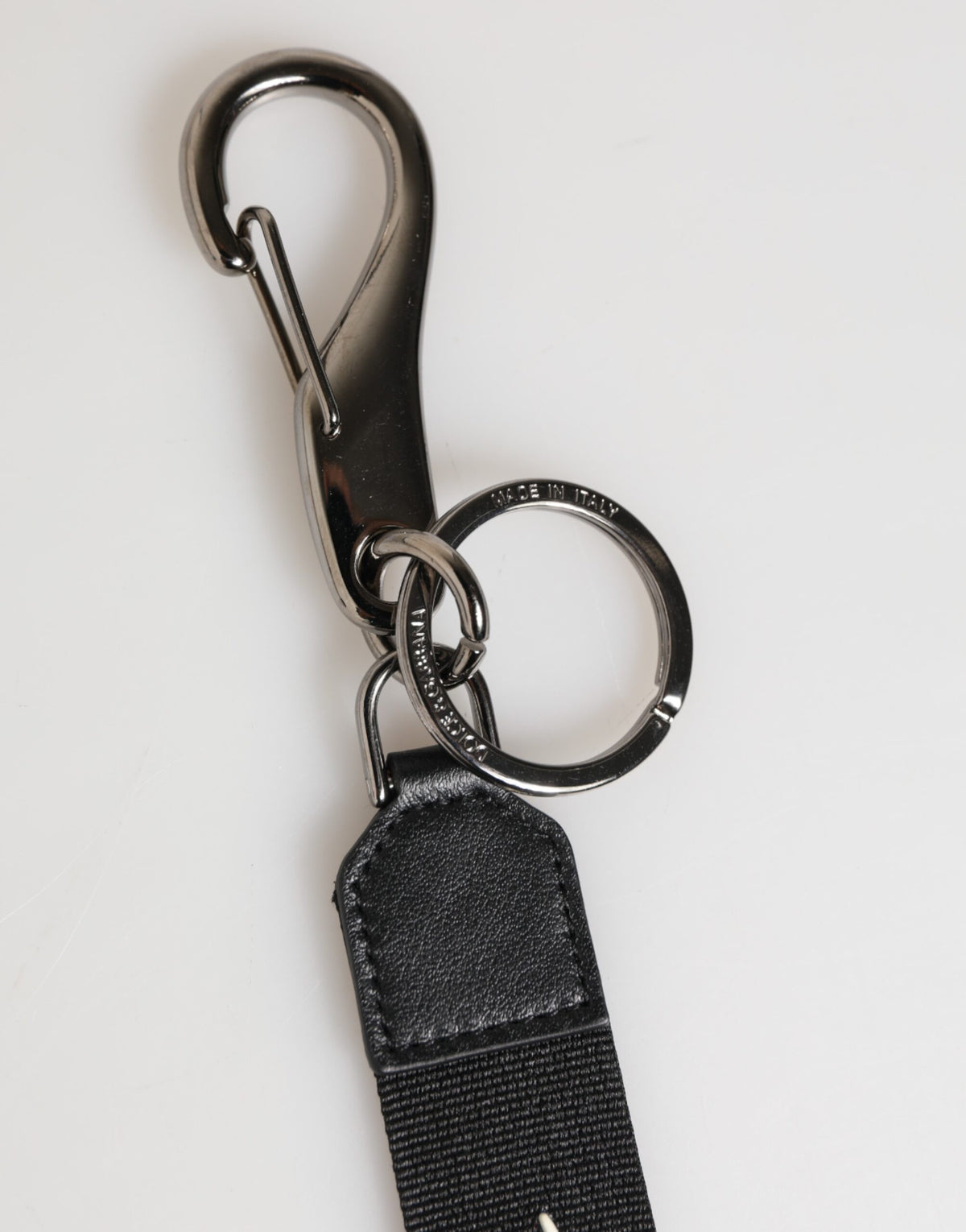 Dolce & Gabbana Black White Polyester DG Logo Silver Men Keychain Keyring