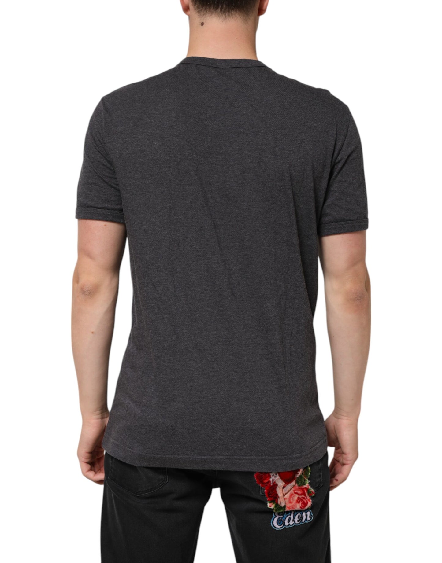 Dolce & Gabbana Black Charcoal DG Logo V-Neck Men T-shirt