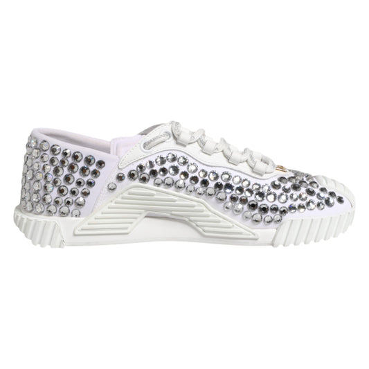 Dolce & Gabbana White NS1 Canvas Leather Embellished Sneakers Shoes
