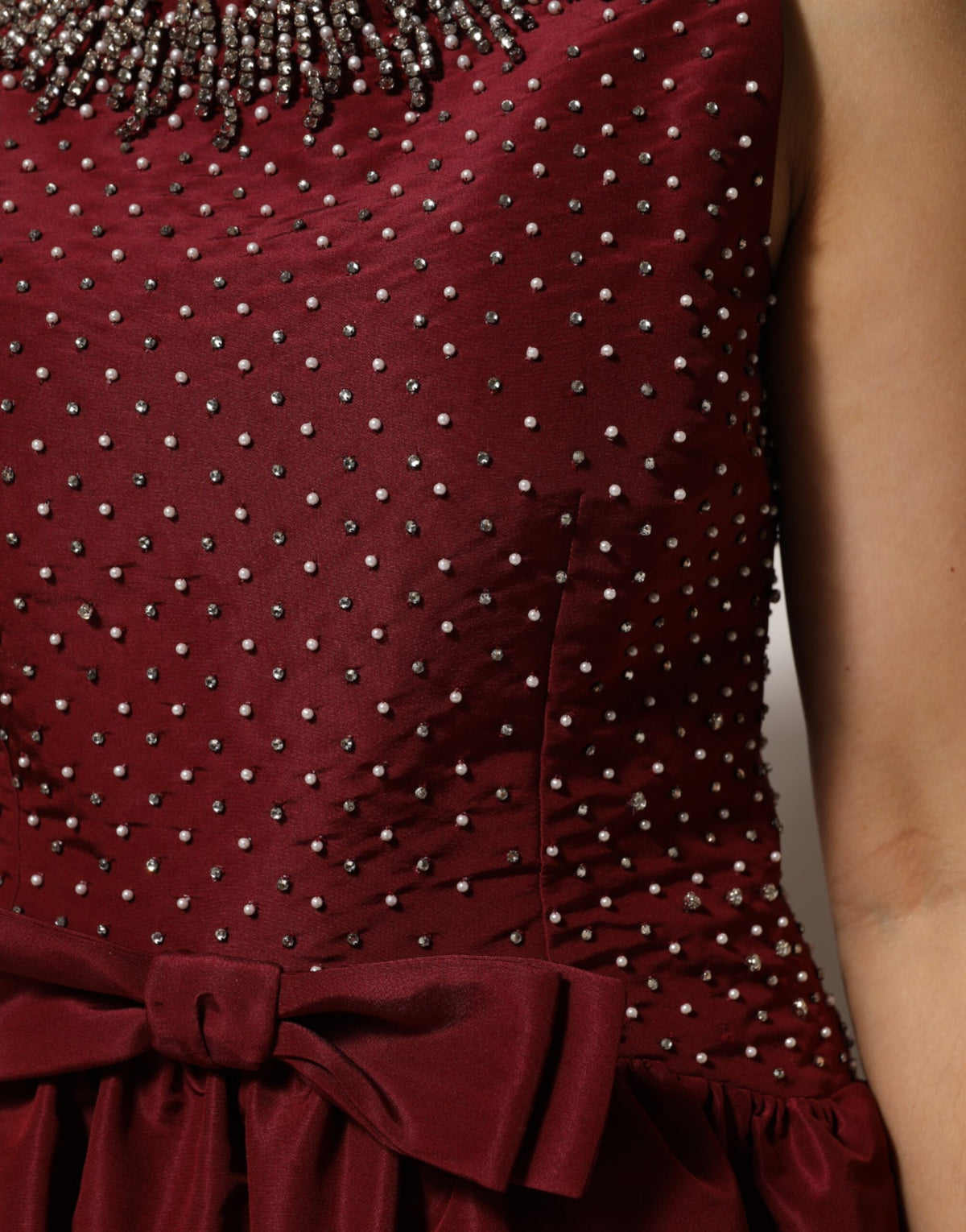 Dolce & Gabbana Burgundy Silk Beaded Evening Gown Dress