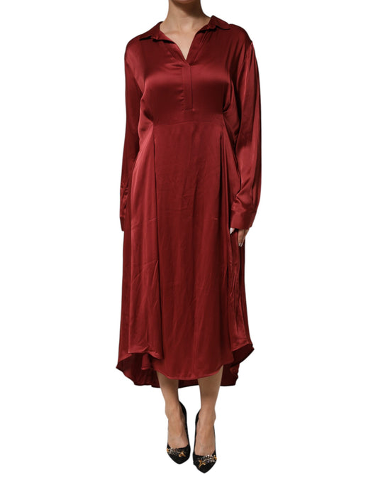Fabiana Filippi Burgundy Acetate Viscose Satin Long Dress
