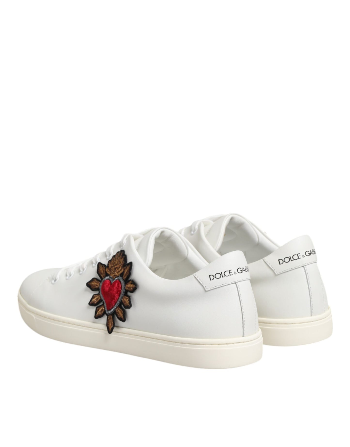 Dolce & Gabbana White Leather Sacred Heart Patch Sneakers Shoes