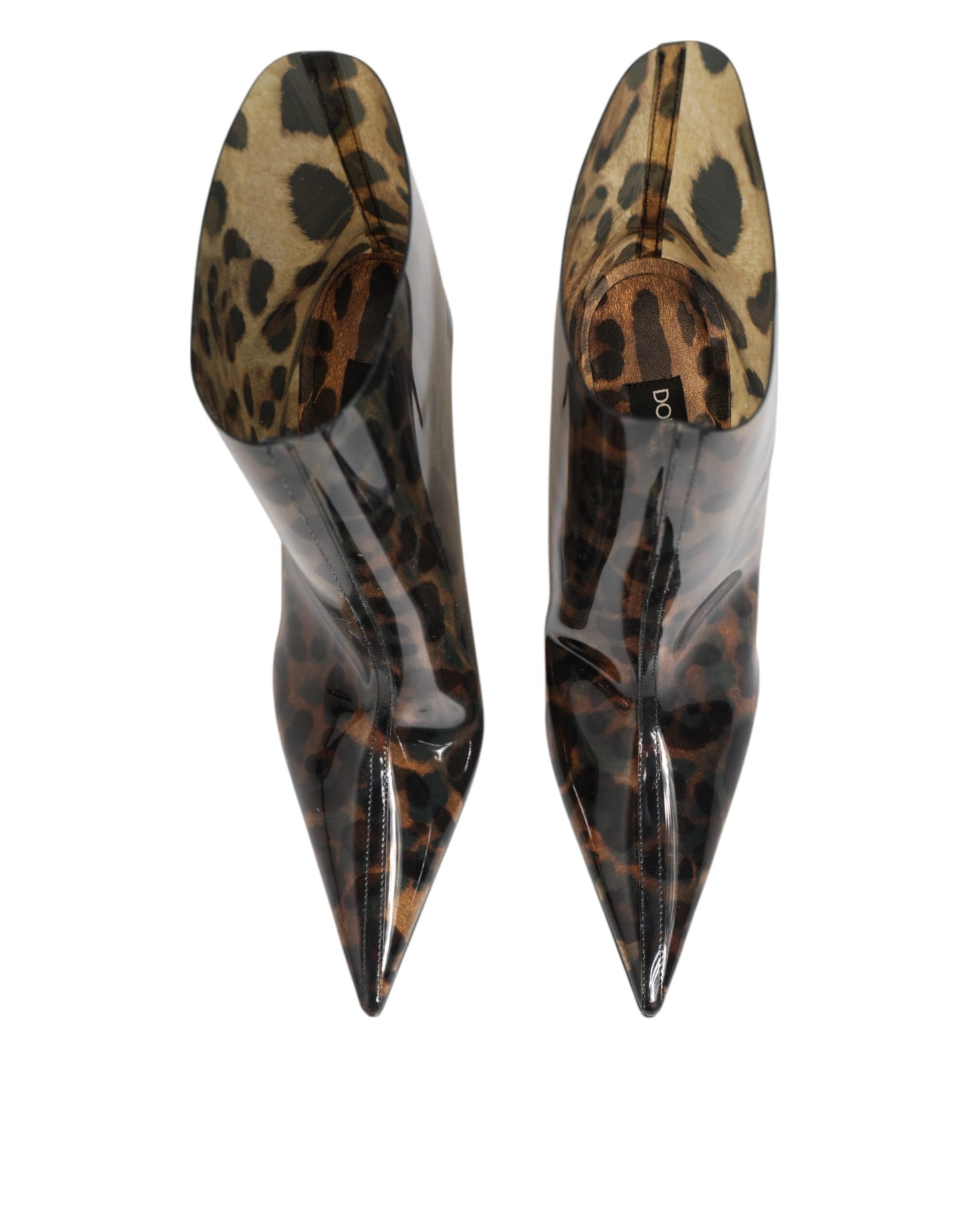 Dolce & Gabbana Leopard Print PVC Pointed Toe Boots Shoes
