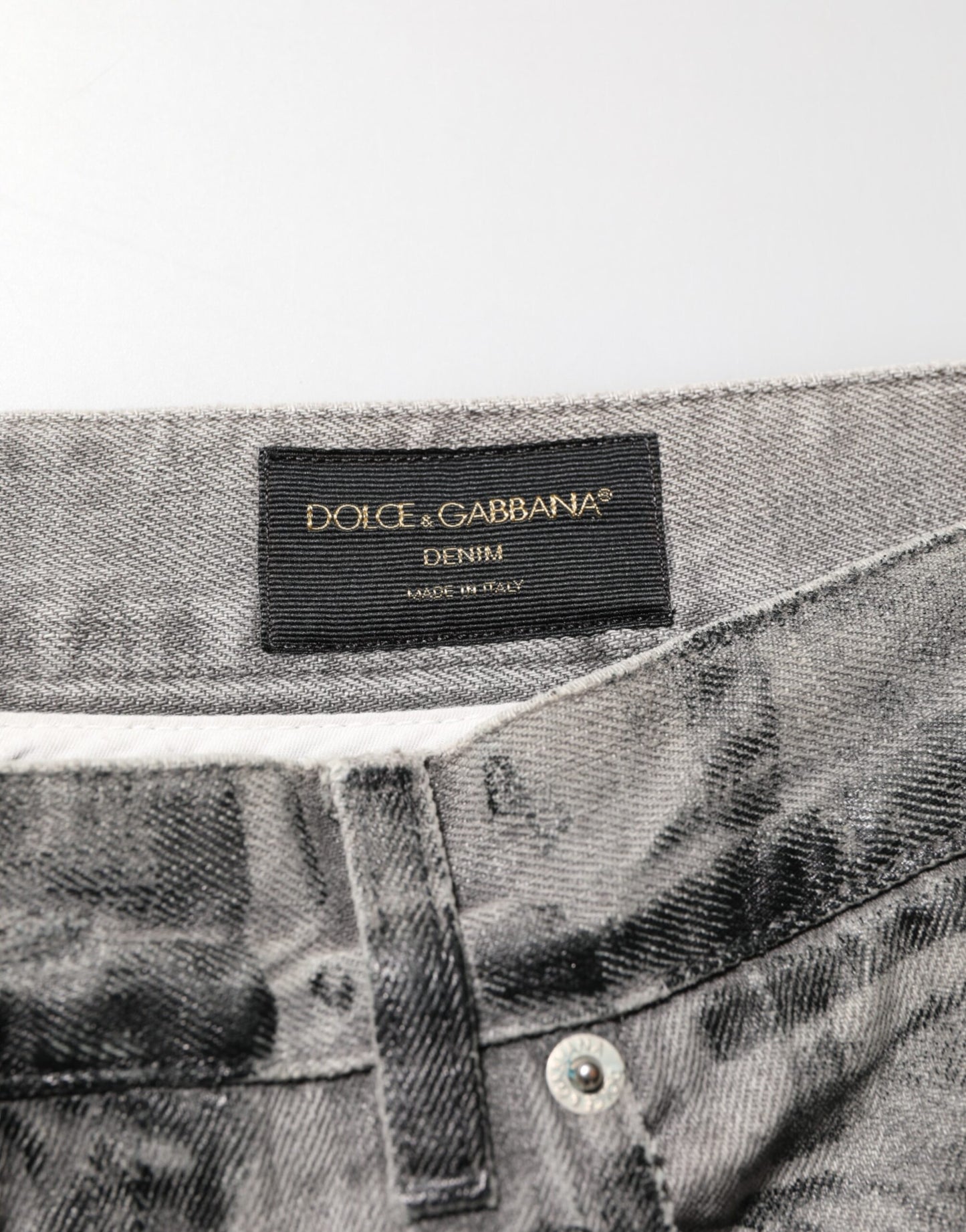 Dolce & Gabbana Black Grey Graphic Print Denim Pants Jeans
