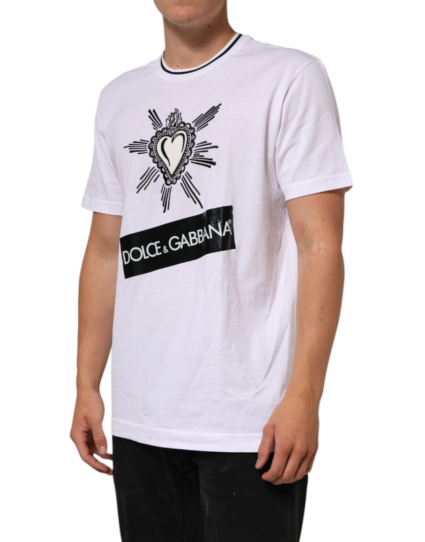 Dolce & Gabbana White Sacred Heart Short Sleeve Men T-shirt