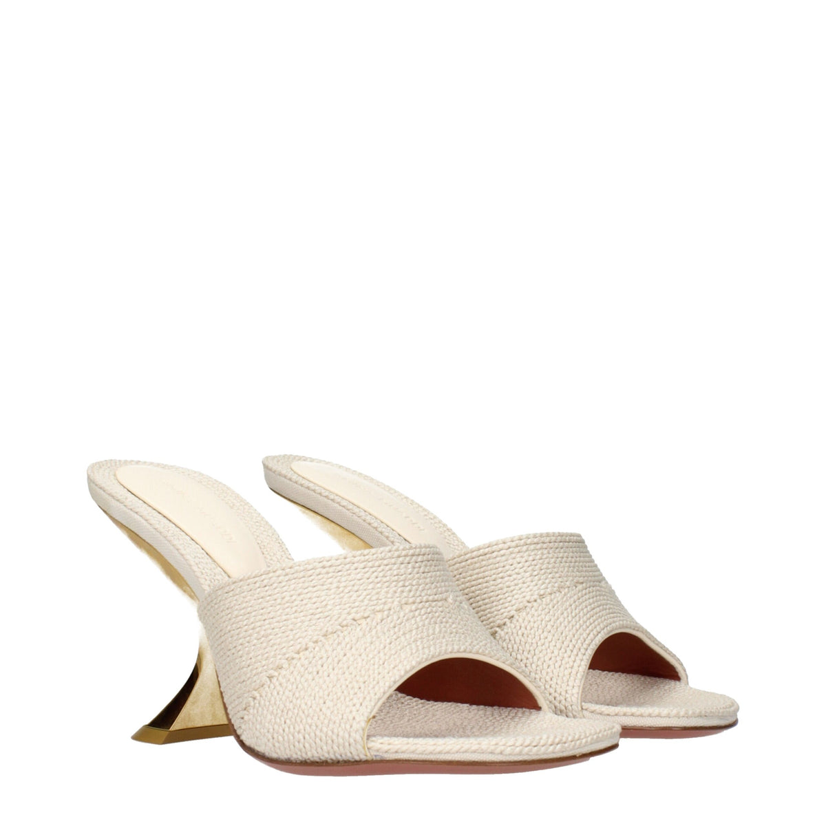 Amina Muaddi Beige Fabric Slippers