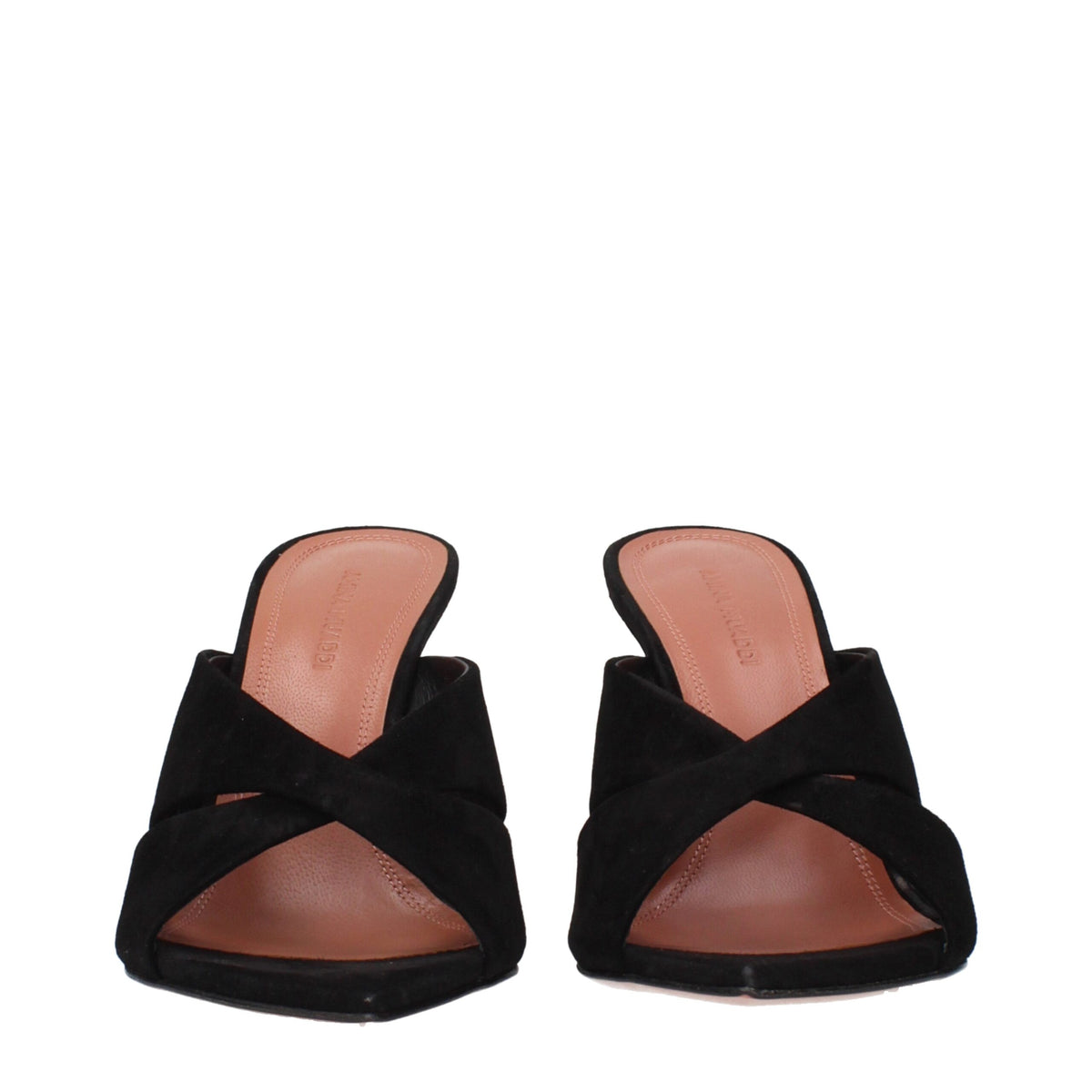 Amina Muaddi Black Leather Stiletto Heel Sandals
