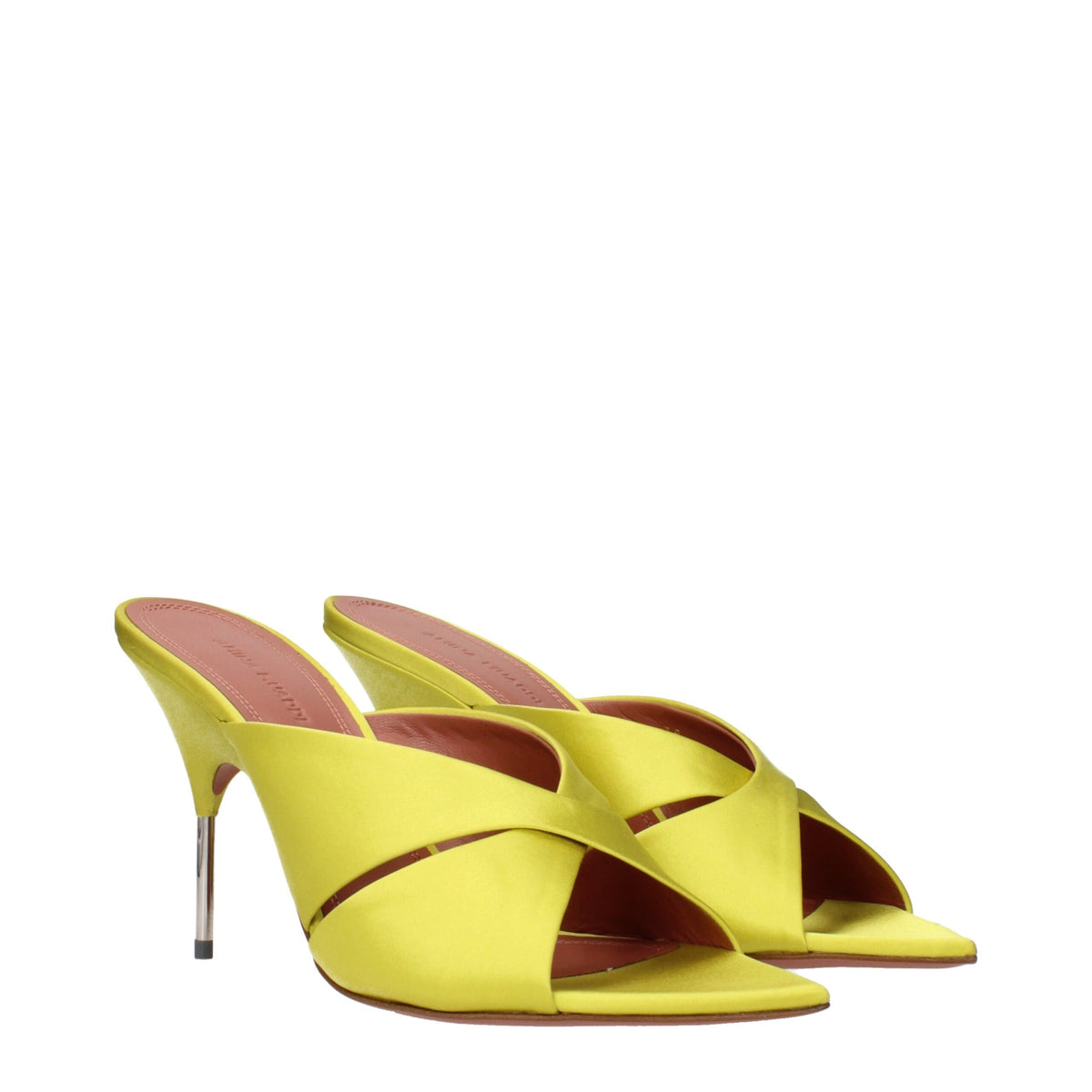 Amina Muaddi Green Satin Stiletto Heel Sandals
