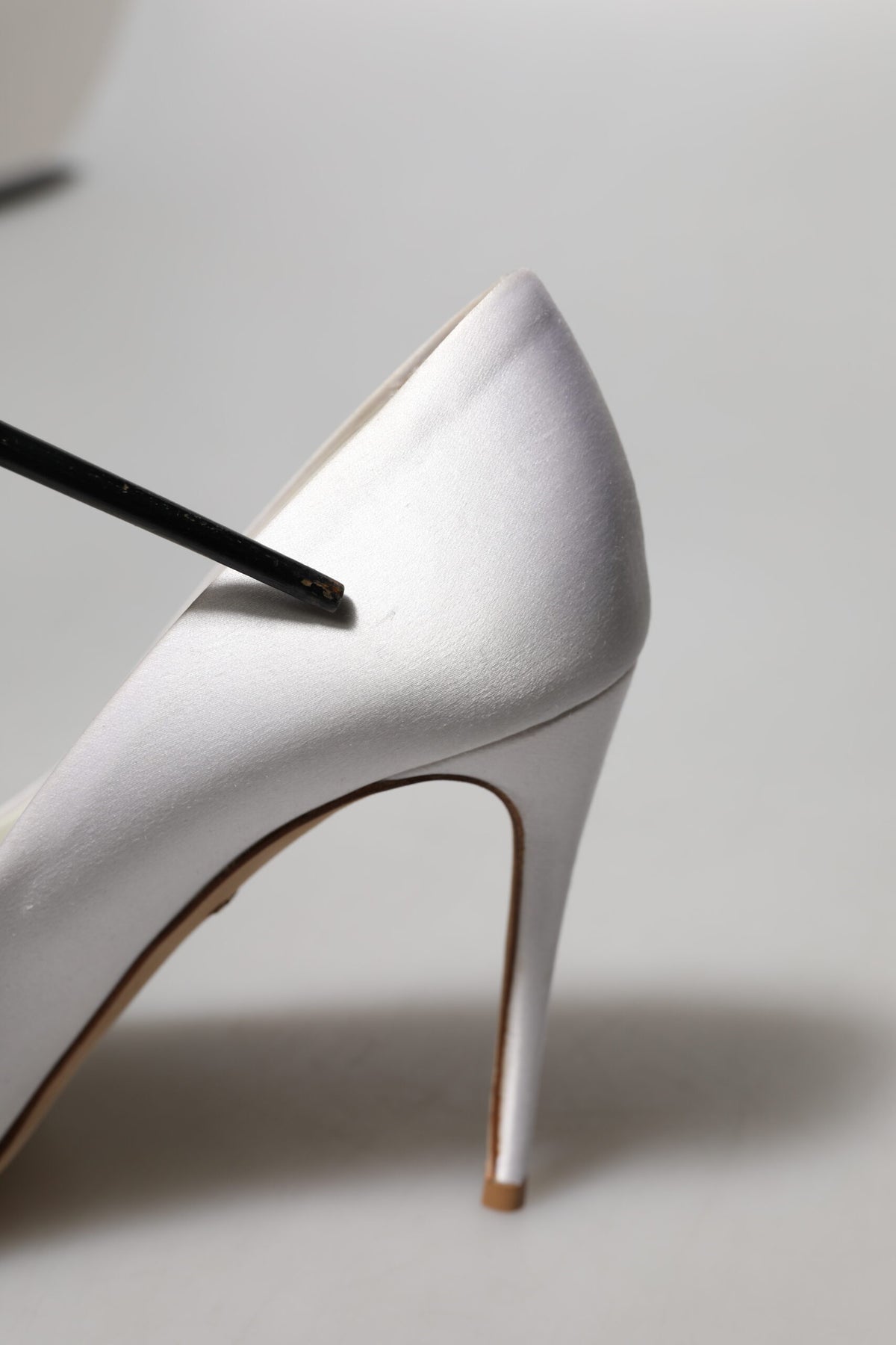 Dolce & Gabbana White Crystals Peep Toe Satin Pumps Shoes