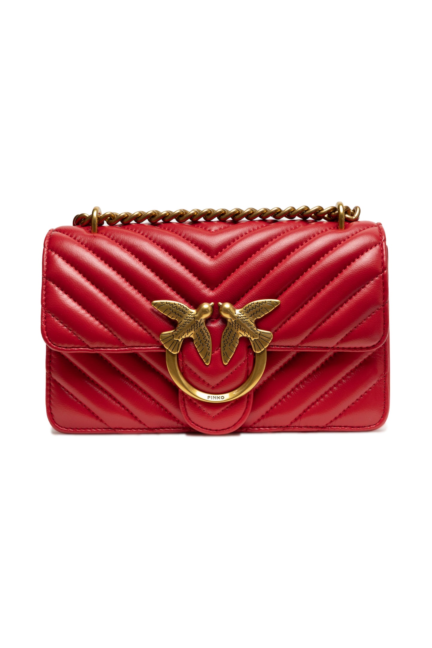 PINKO Red Leather Love One Mini Shoulder Bag