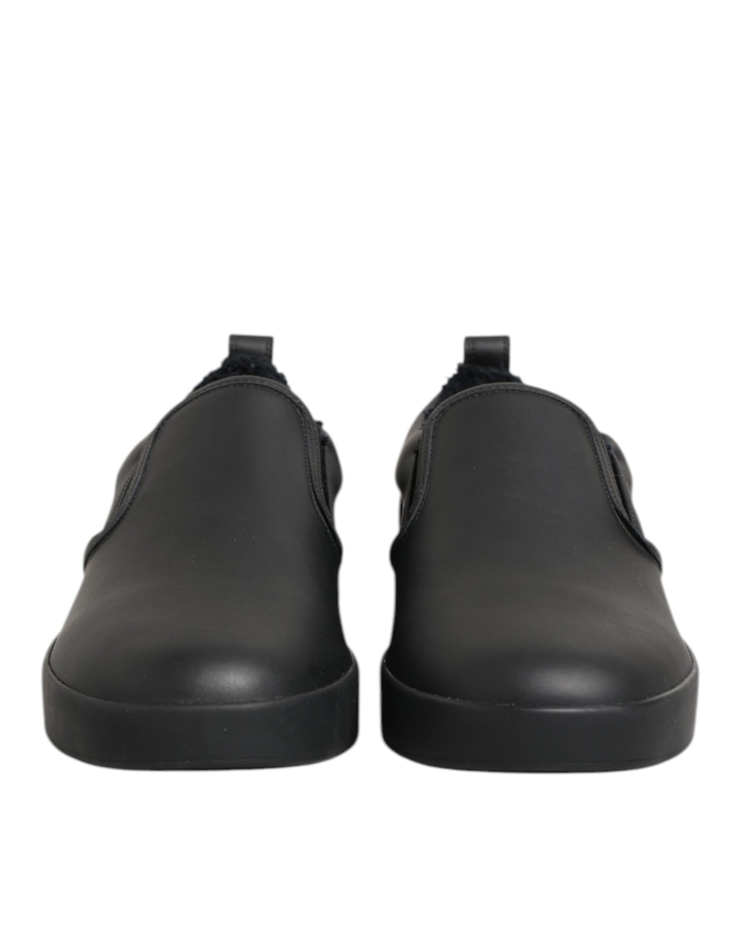Dolce & Gabbana Black Leather Low Top Slip On Sneakers Shoes