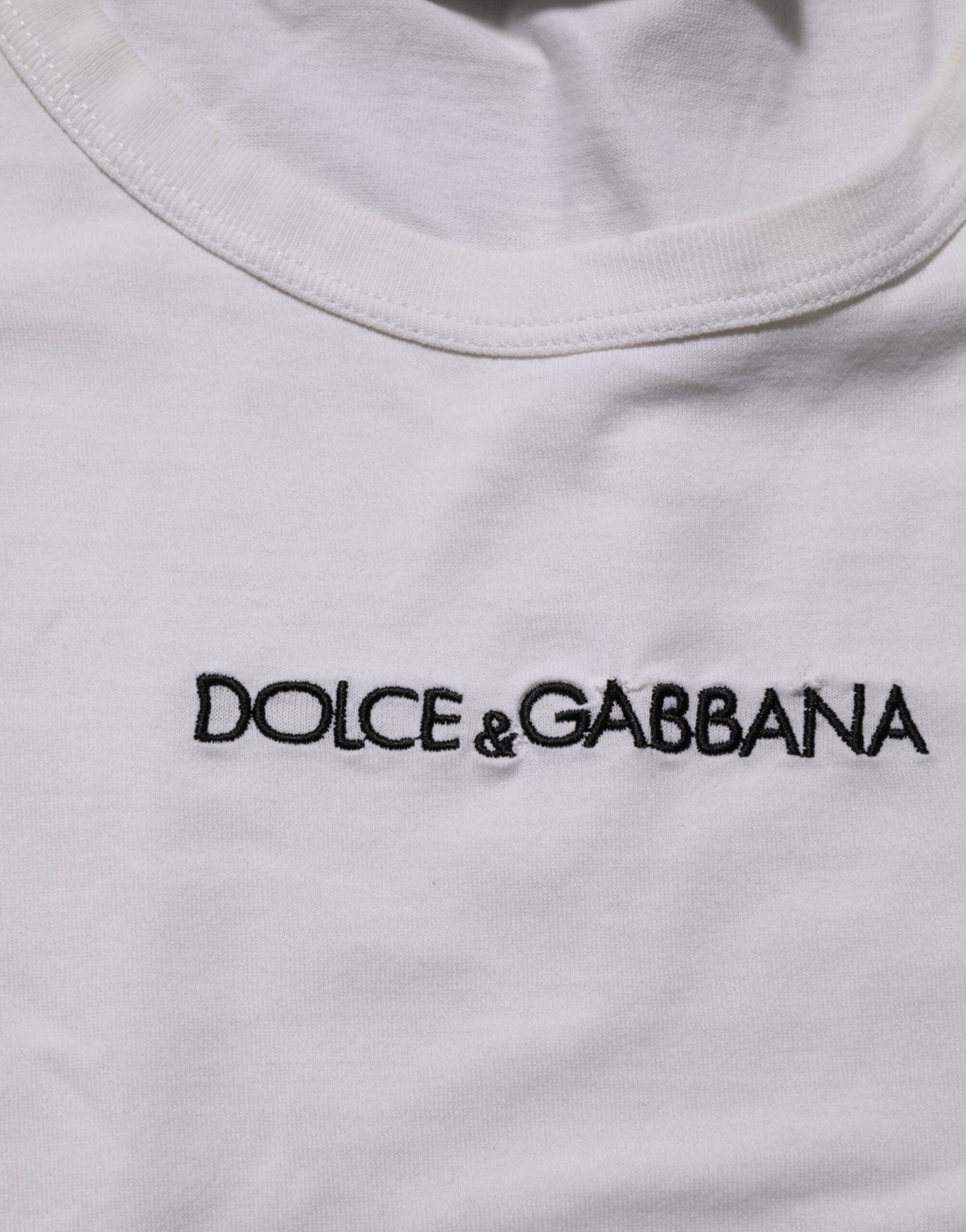 Dolce & Gabbana White Logo Print Cotton Crew Neck Men T-shirt